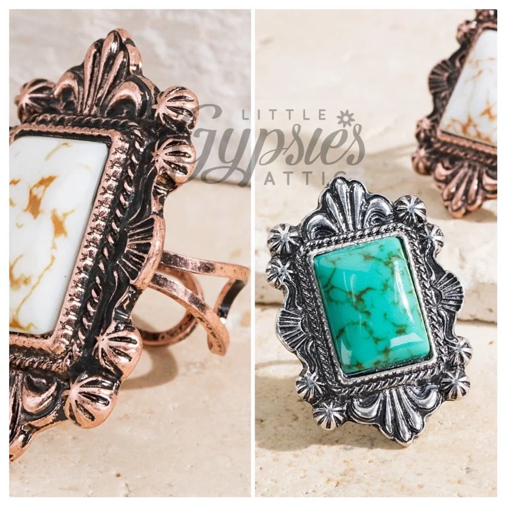 Howlite Natural Stone Adjustable Ring - Picture 6 of 8